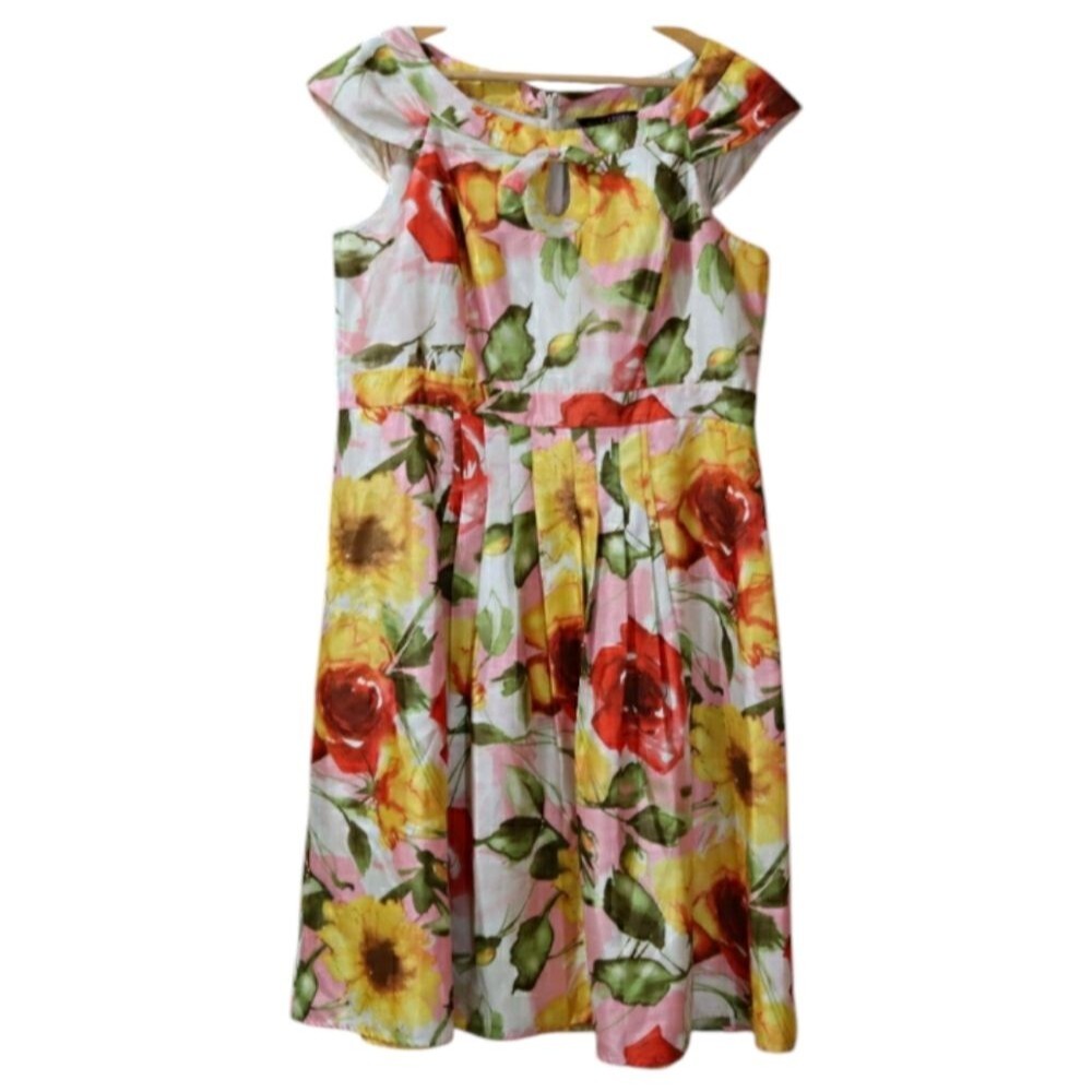 Signature by Robbie Bee Floral Print Midi Dress 16 Vintage Garden Party
